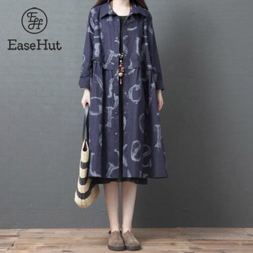 EaseHut Floral Print Women Cotton Linen Dresses Turn Down Collar Long Sleeve Casual Shirt One Piece Ladies 2020 Spring Vestidos
