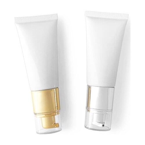 40ML Empty Squeeze Bottle Bright White Cosmetic Soft Tube Gold Silver Pump Customed Refillable Emlsion Lotion Squeeze Tube 20pcs