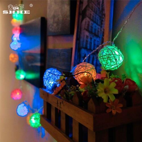 Battery Operated String Lights 2.5M 20 LED Rattan Ball Fairy Lights for Bedroom Garden Christmas Wedding Holiday Decoration