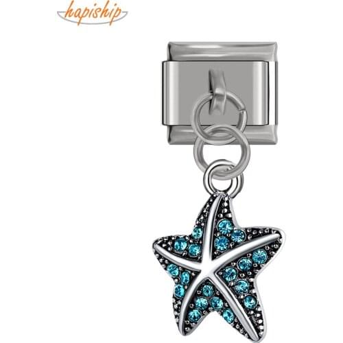 Hapiship New 9mm Width Original Daisy Starfish Rhinestone Italian Charm Fit 9mm Bracelet Stainless Steel Jewelry Making DJ072