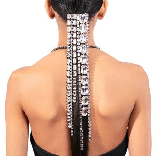 INS Exaggerated Rhinestone Tassel Hair Chain Hair Combs Wedding Accessories for Girl Luxury Crystal Hair Clips Headband Jewelry