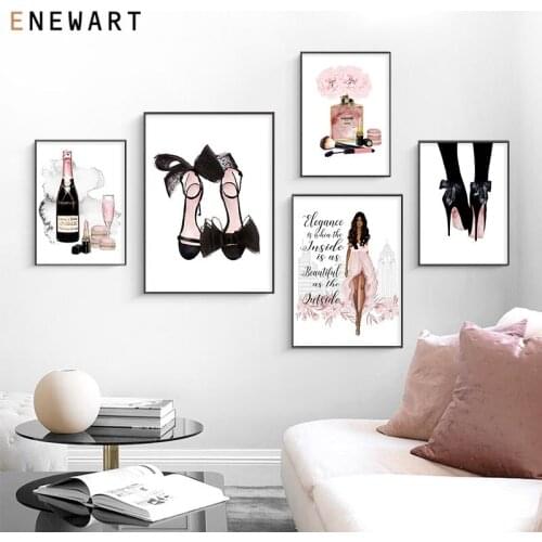 Canvas Painting Pink Flower Perfume Fashion Lady Prints and Posters Modern Makeup Wall Picture Modern Girl Room Home Decoration
