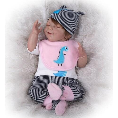 18In Baby Girl Doll Reborn Toy Doll Nurturing Doll Infant Gift Realistic Newborn Interactive Doll Brown Hair Closed-Eyes