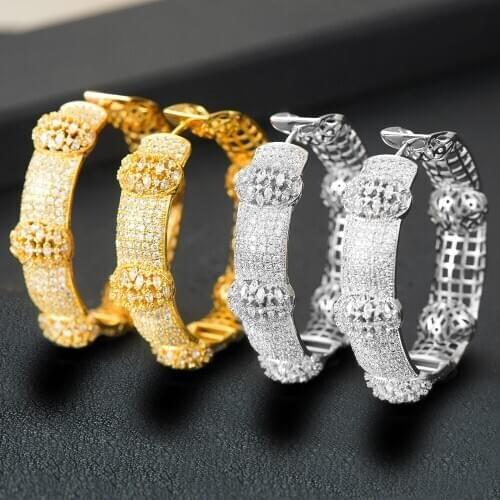 LARRAURI Gorgeous Luxury Large Crystal Hoop Earrings Fashion Round Shiny CZ Big Earring Jewelry For Women Party Gift