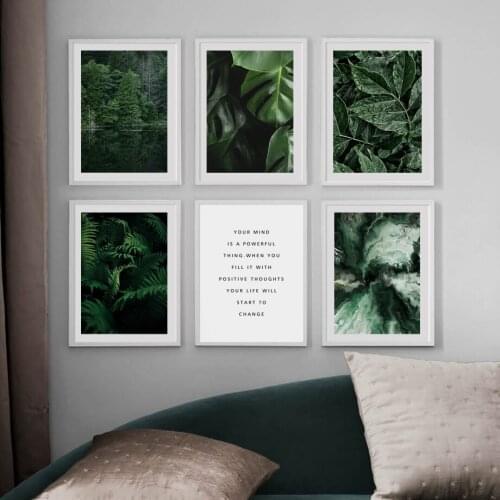 Forest Lake Plant Leaves Quotes Abstract Wall Art Canvas Painting Nordic Posters And Prints Wall Pictures For Living Room Decor
