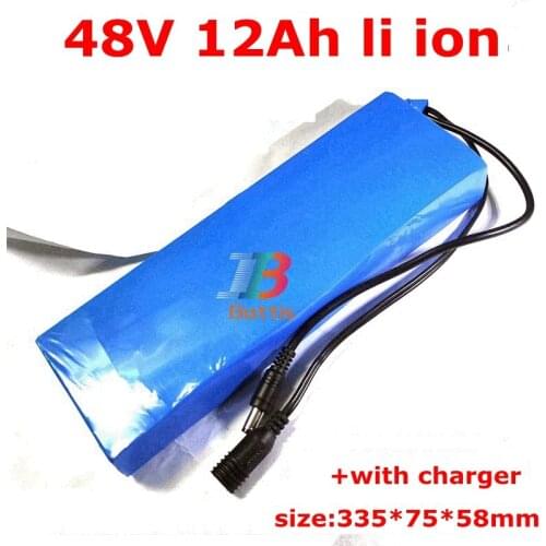 Customize 48v 12ah lithium ion battery li ion 18650 BMS 13S for 500W 750W electric bicycle e-bike scooter + 2A charger