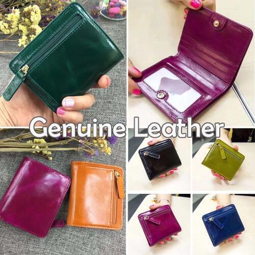 Mini Genuine Leather Wallet women Short Coin Purse with card holder Oil Wax Cow Leather Pink Green Purple Orange Blue Black Slim