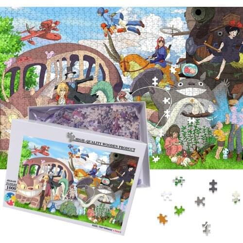 My Neighbor Totoro 1000 Pieces Wooden Puzzle Hayao Miyazaki Cartoon Anime Jigsaw for Adults Kids Children Educational Toys Gifts
