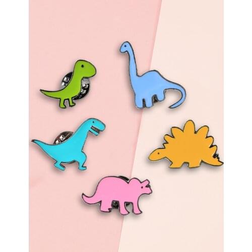 Cartoon Dinosaur Brooches Enamel Pins Colorful Cute Animal Laple Pin Tyrannosaurus Diplodocus Badge Bag Jewelry Gift for Kids