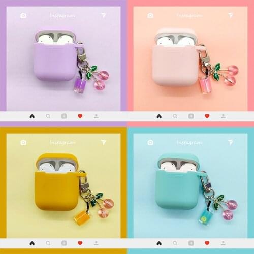 Sweet Cherry Milk Tea Keychain Headset Cases For Apple AirPods Case Soft Earphone Cases For Airpods Charging Box Protect Cover