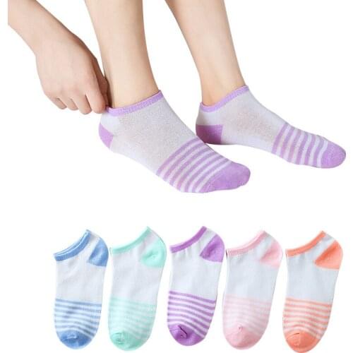 Socks Womens Color Stripe Spring And Summer Short Tube Korean Cotton Boat Autumn