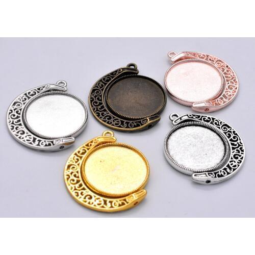 New Fashion 3pcs Inner Size 25mm 5 Colors Plated Double Side Cameo Settings Cabochon Base Blank Tray Pendant