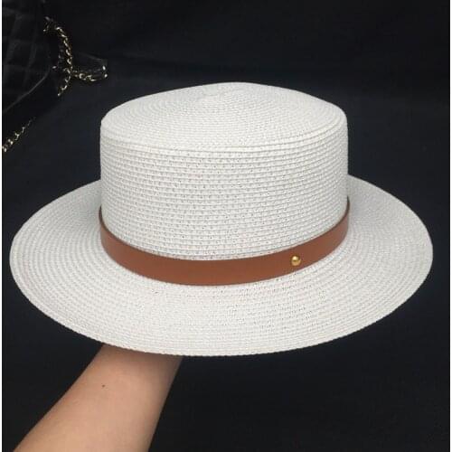 The new spring summer day white flat-roofed straw hat shade wide-brim holiday beach fashion tide