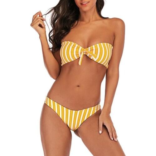 New Sexy Striped Beach Bikinis Set Women Tube Top Swimwear Push Up Swimsuit Female Bathing Suits Bikini Girls Swimming Suit 2021