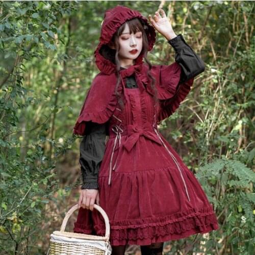 NONSAR New Lolita Dress Danube JSK Slim High Waist Corduroy Suspender Sleeveless Red And Black Summer Women Dress