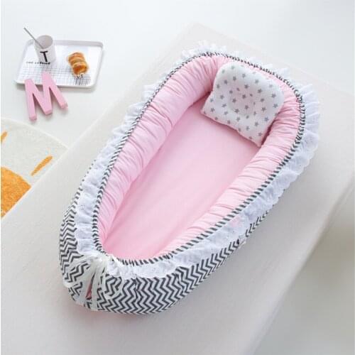 85X50cm Portable Baby Lounger Cotton Lace Baby Nest for Girls Newborn Nursing Crib Infant Sleeping Cradle Co Sleeper