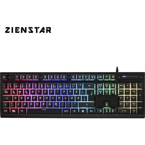 ZIENSTAR QWERTZ German RGB Wired Gaming Keyboard Mechanical-Feeling 19 Keys Anti-Ghosting LED Backlight for PC,Metal Shell