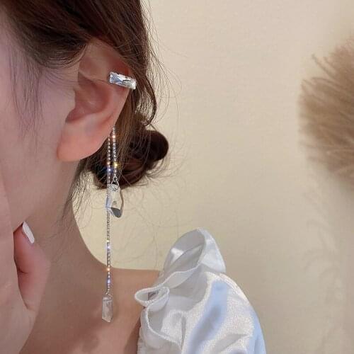 1 pc Long Tassel Rhinestone Crystal Ear Clip Earrings Irregular Crystal Pendant Ear Hook Earrings for Women Party Jewelry