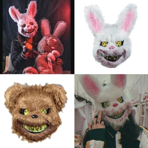 Scary Mask Bear Rabbit Bunny Mask Bloody Plush Head Mask Halloween Cosplay Costume Props Halloween Party for Women Men