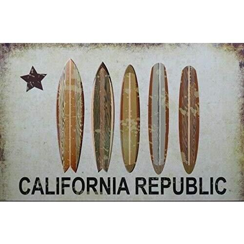 Vintage California Republic Surfboard Surf Flag Home Bar Pub Kitchen Restaurant Wall Deocr Plaque Signs