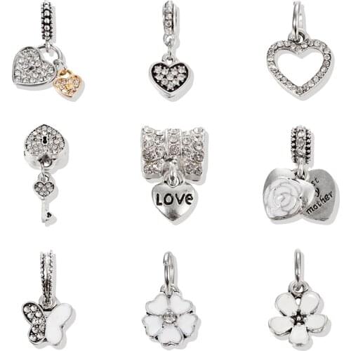 VIOVIA Mix 9 pieces per lot Crystal Charm Beads Fit Original Pan Bracelet Pendant Women Diy Jewelry