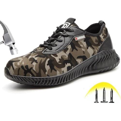 Safety Work Shoes For Men and Women Summer Mesh Camouflage Steel toe Breathable Anti-smashing Puncture Proof Outdoor Sneakers