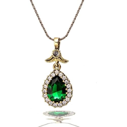 Green Emerald Stone Silver Natural Cubic Zirconia Authentic Lady Necklace Hurrem Sultan Necklace