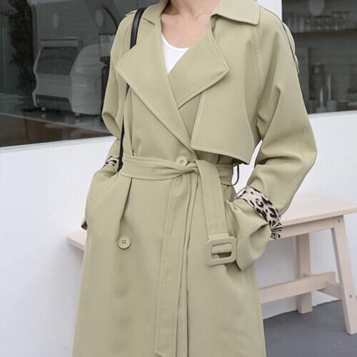 HStar Women Leopard Windbreaker Vintage Sashes Female Loose Trench Casual Street Wear Lady Double Breasted Long Coat Outwears