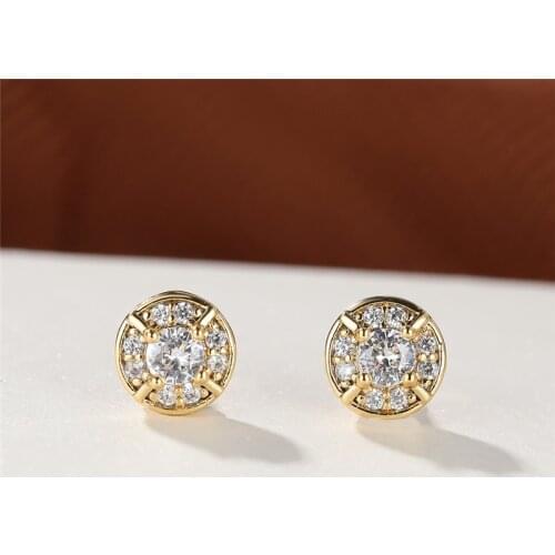 Boho Gold Color Wedding Earrings Cute Female White Zircon Tiny Stud Earrings Luxury Crystal Round Stone Small Earrings For Women