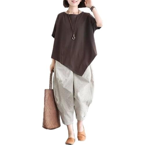 Women Set 2021 New Loose Bat Sleeve+Harem Pants Two Piece Set Casual Summer Womens Clothing Pants Suit Plus Size C989