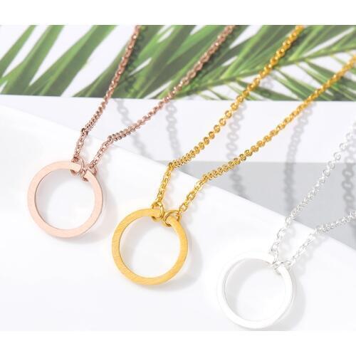 Vintage Minimal Dainty Circle Necklace For Women Stainless Steel Gold Chain Geometric Karma Round Necklace Jewelry Party Gift