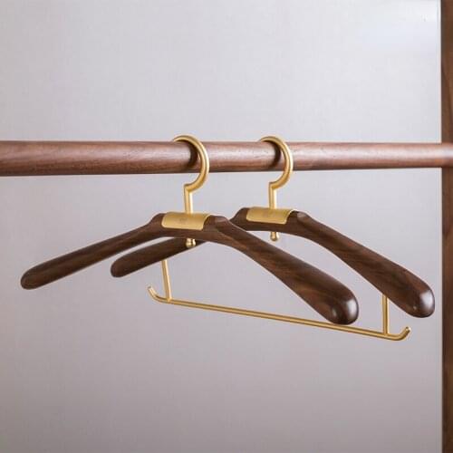 Gold Charm Tiancheng Black Walnut Solid Wood Hanger Seamless Household Clothes Hanger Brass Hook Clothes Hanger