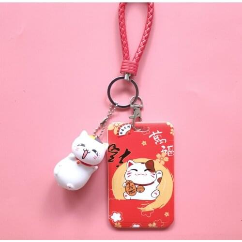 1p Lucky Cat Embossed Hardshell Girl Student Bus Cute Card Holder Case ID Credit Travel Bank Business Card Holder Cover Keychain
