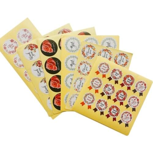 120pcs/lot Round Vintage Flower Wreath Thank You White Seal Kraft Baking Seal Sticker Gift Stickers
