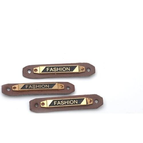 20pcs/lot brown PU leather Badges sew on label metal logo for mens design jeans Denim sportswear free shipping PLB-048