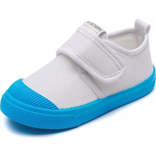 2021 Childrens Canvas Shoes Toddler Kids Kindergarten Indoor Shoes Boys Girls Slip-on Elastic White Footwear