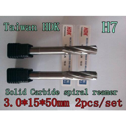 3.0*15*50mm 4 flutes 2pcs/set Taiwan HDK Solid Carbide spiral reamer Chucking Reamer Precision H7 +0.005-0.012mm