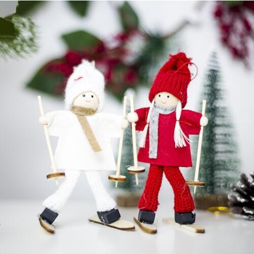 6pcs Christmas Wool Felt Boy Girl with Sled Christmas Doll Ornament Xmas Tree Wreath Decor New Year Decor Christmas Home Decor