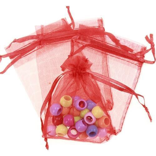 9*12cm100pcs Red Gift Bags For Jewelry/wedding/christmas/birthday Yarn Bag With Handles Packaging Organza Bags