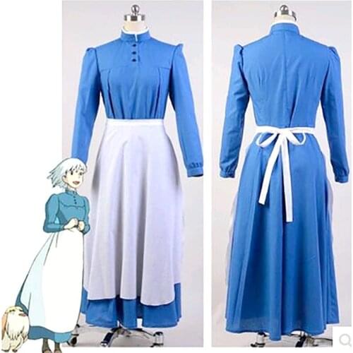 Anime Howls Moving Castle Sophie Hatter Cosplay Costumes Blue dress