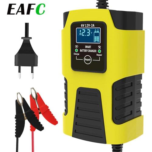 12/6V 2A Motorcyle Auto Battery Charger Lead-Acid GEL AGM Wet Calcium Deep Cycle VRLA Pulse Repair Car Battery Charger Universal