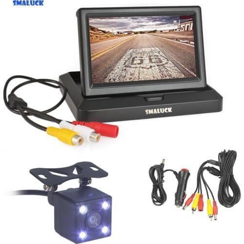 SMALUCK 5 Inch Foldable Rear View Monitor Car Monitor Waterproof 4 x LED Color Night Vision Rear View Car Camera Parking System