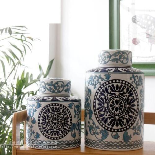 American Ceramic Storage jar Creative Ceramic pot round Jar Ornaments European Retro Living Room Soft Furnishings porcelain jar