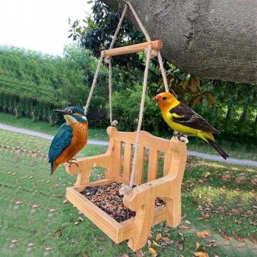 Wooden Bird Feeder Home Garden Swing Chair Bird Feeder Wood Outside Backyard Porch Bench Decoration Wild Bird Feeder Essentials