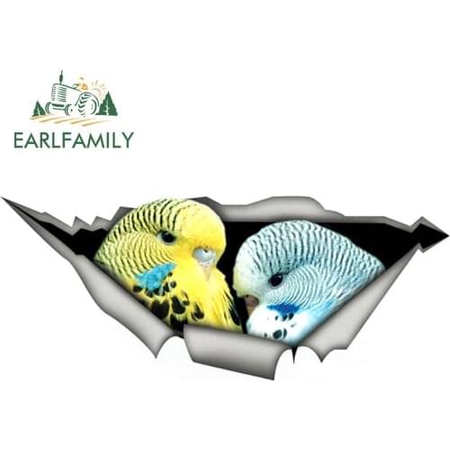 EARLFAMILY 13cm x 5.5cm Yellow and Blue Budgie Birds Car Sticker Torn Metal Decal JDM Window Car Bumper Decor Motorcycle Graphic