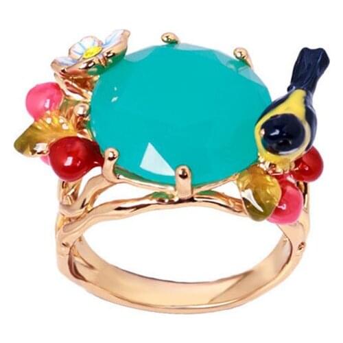 European and American New Product Fashion Trend High-quality Temperament Enamel Glaze Oriole Bird Fresh Flower Cherry Ring