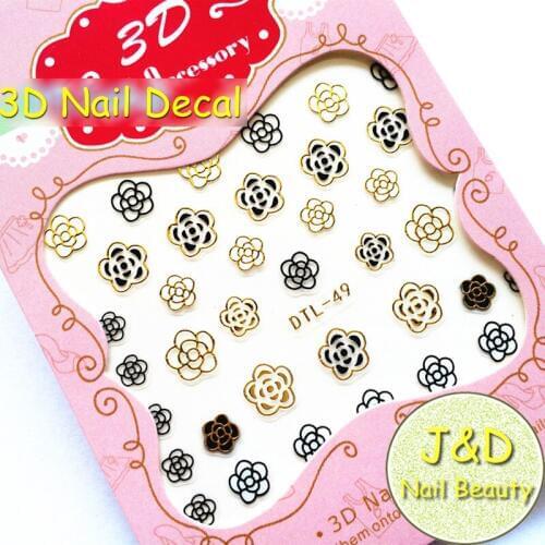 FOREVERJASMINE 5pcs 3D Golden Black Logo Rose Nail Art Sticker Nail Decal Glitter Flower Nail Decoration French Manicure no.49