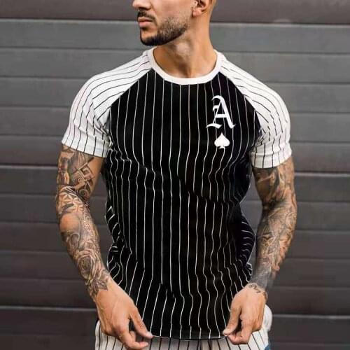 T Shirt For Men Stripped Poker Color Matching Print Tshirt Summer Men Clothes Streetwear O-Neck Fashion Short Sleeve T-shirt Top