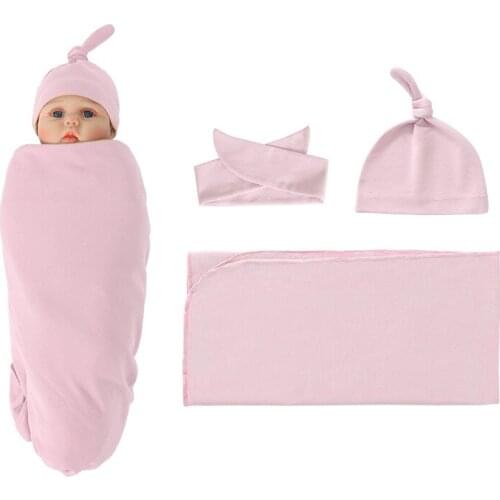 3 Pieces Newborn Baby Blankets Soft Cotton Infant Swaddle Muslin Blanket Baby Wrap Swaddling Blanket+Headband+Hat Outfits Set