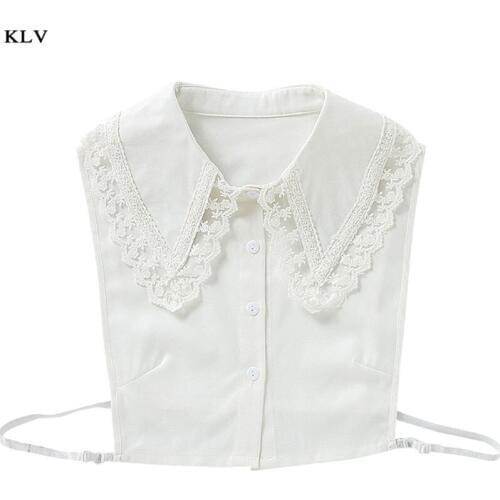 Korean Women Girl Chiffon False Fake Collars Embroidery Floral Lace Pointed Lapel Decorative Half-Shirt Blouse Removable Chocker